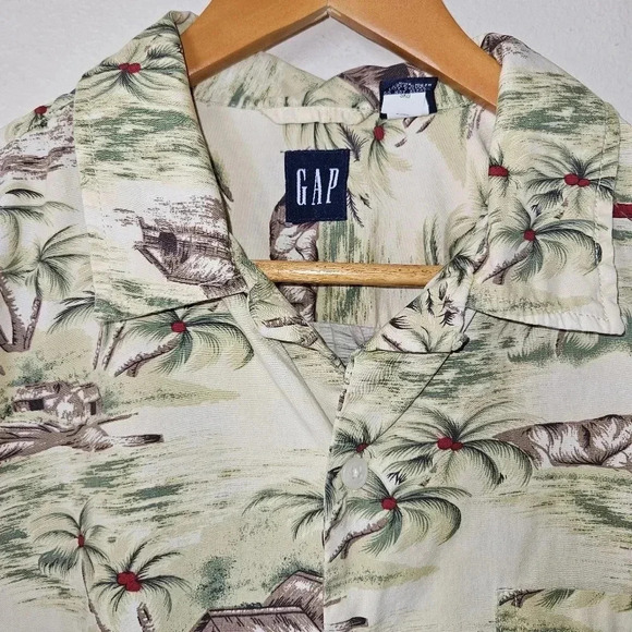 GAP Hawaiian Shirt L | Palm Tree Print Summer Button Down - Picture 10 of 13